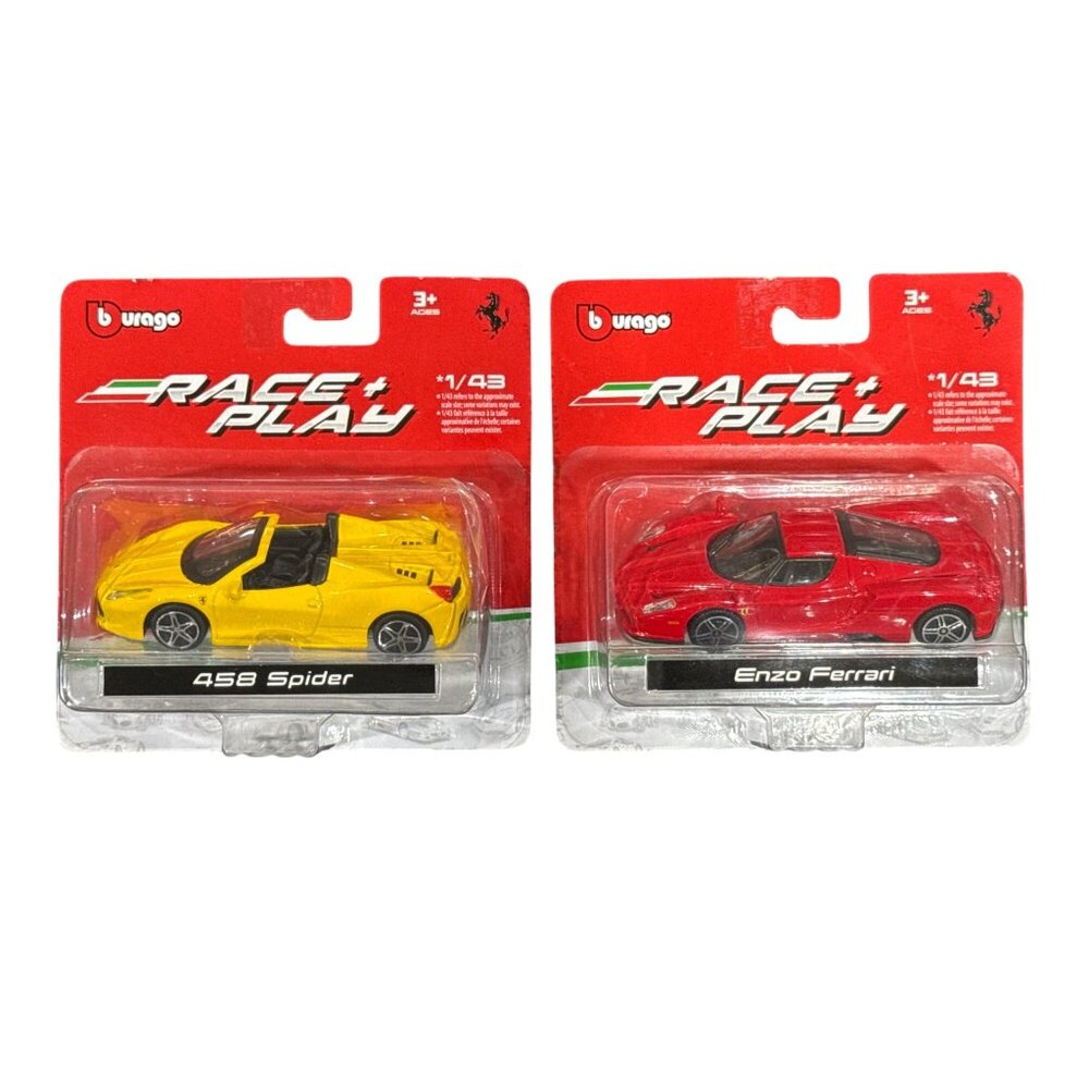 Bburago Race & Play 1/43 Scale Diecast Ferrari 458 Spider & Enzo Ferrari Cars